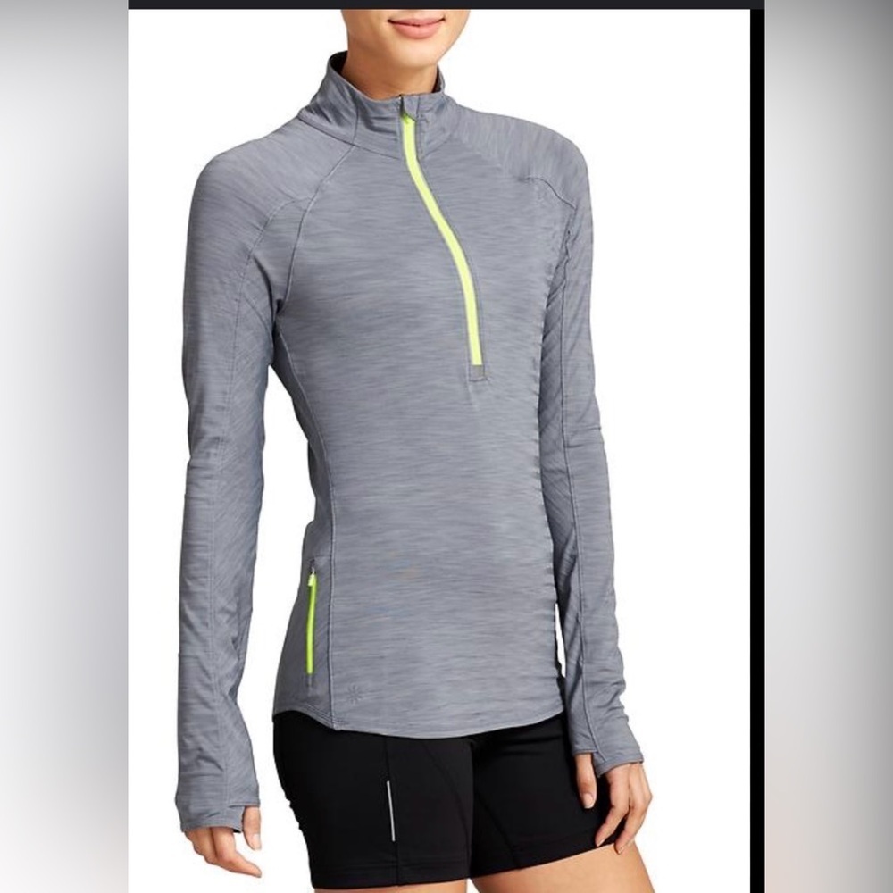 Athleta Gray Long Sleeve Top with Neon Accents